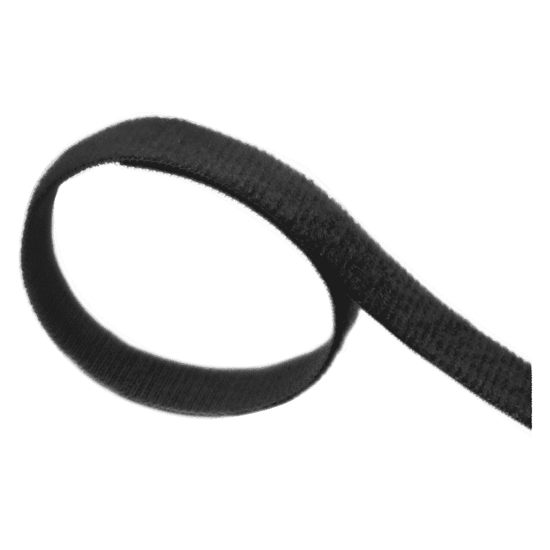 Schwarzes Klettband (Hook-and-Loop) als aufgerollte Bandware, Produktansicht