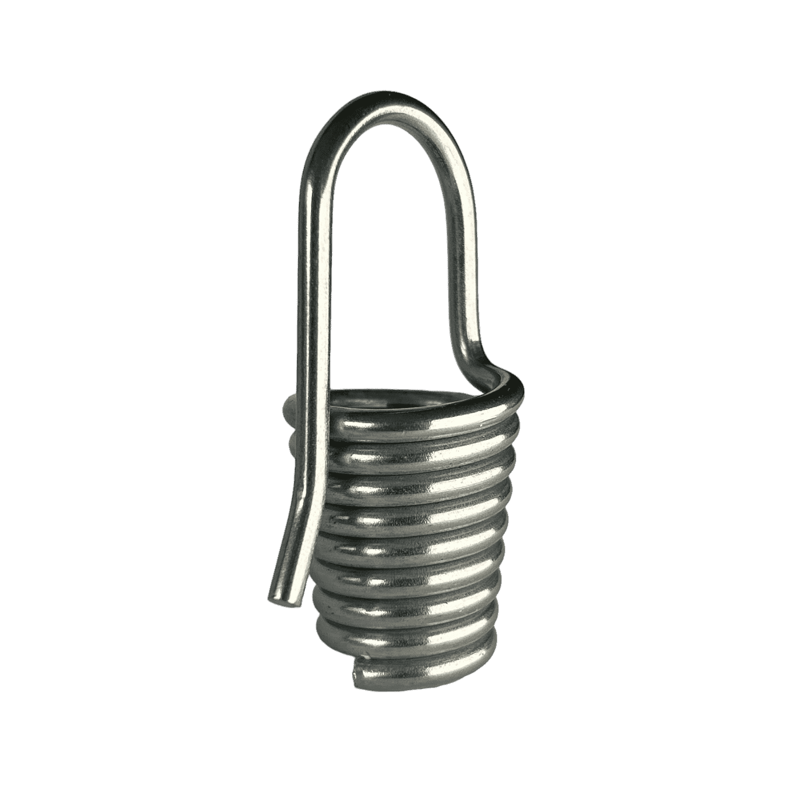 Spirale geschlossen 12mm Edelstahl: Spiralfeder als Seilendverschluss vor hellem Hintergrund