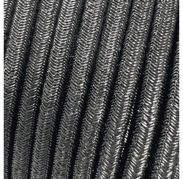 Fest auf eine Spule gewickeltes UV-beständiges schwarzes rund geflochtenes Gummiseil als Meterware, Ø 6 mm