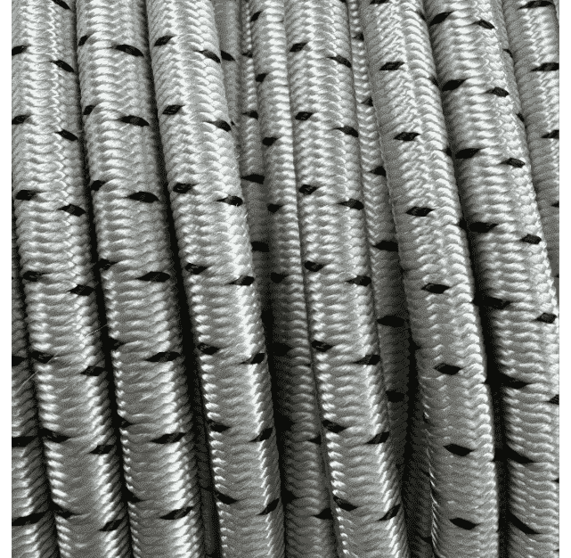 Sauber aufgespultes robustes schwarzes rundgeflochtenes Expanderseil, Ø 6 mm
