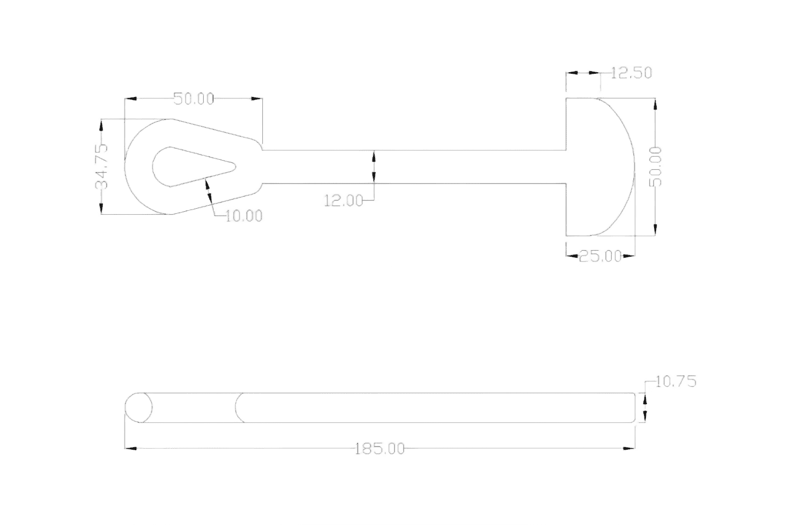 Schwarzes Leitergummi aus EPDM 185 mm mit beidseitigen Schlaufen, einzeln vor neutralem Hintergrund abgebildet