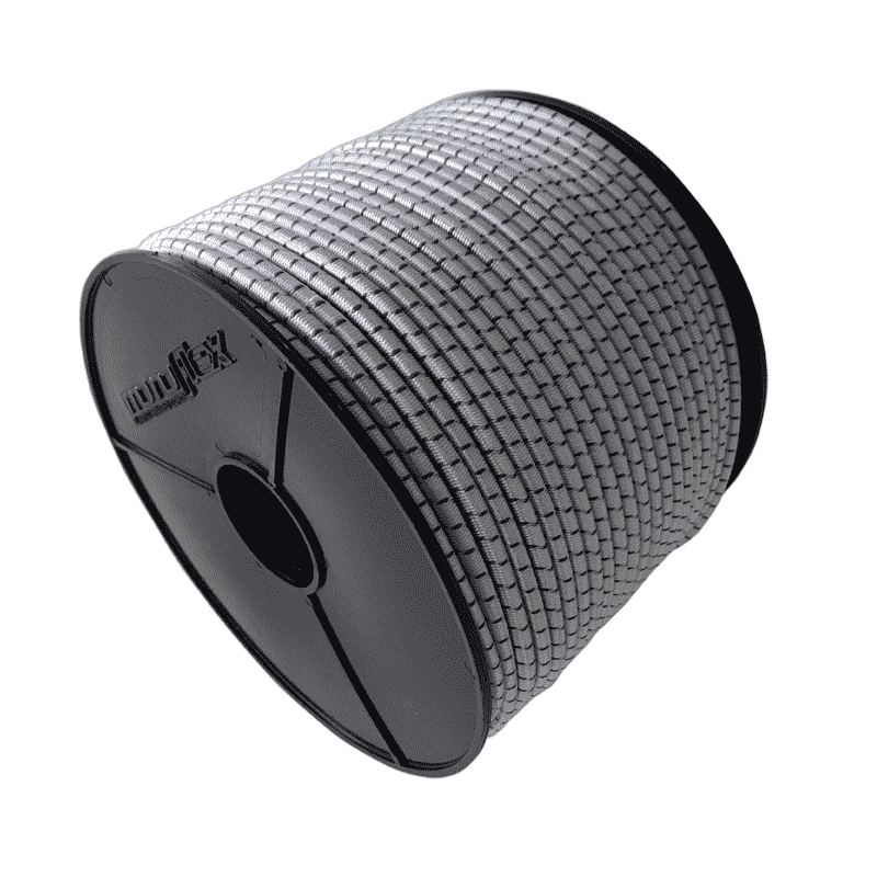 Sauber aufgespultes UV-beständiges schwarzes geflochtenes Spanngummiseil, Ø 4 mm