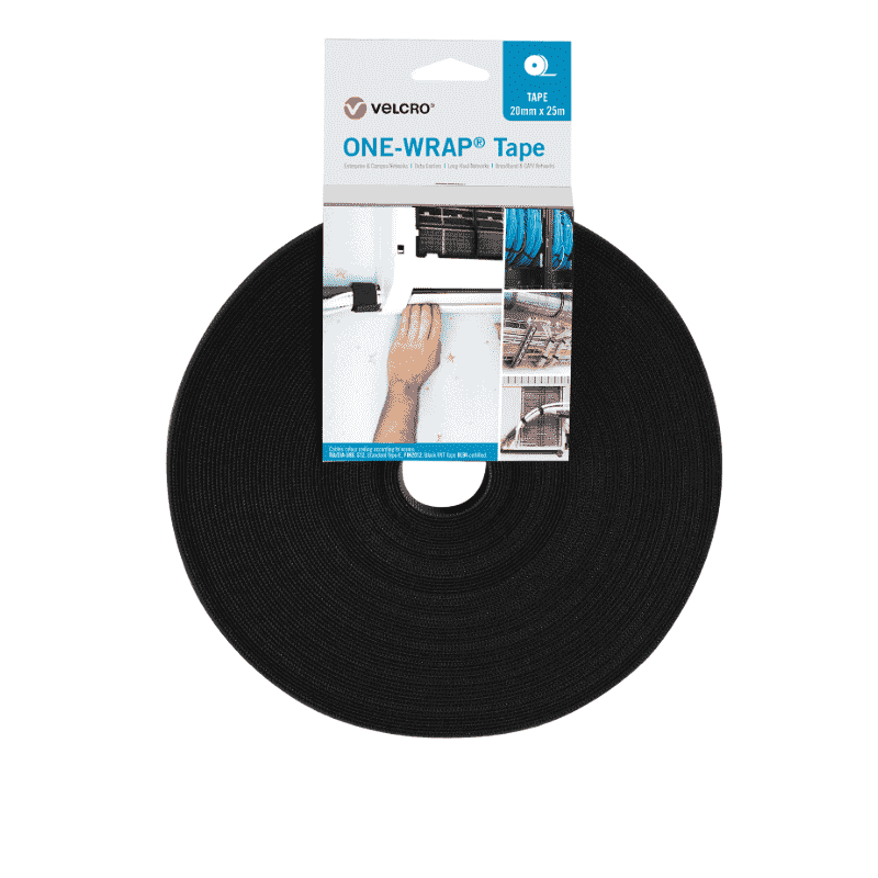 Schwarzes Klettband (Hook-and-Loop) als aufgerollte Bandware, Detailaufnahme