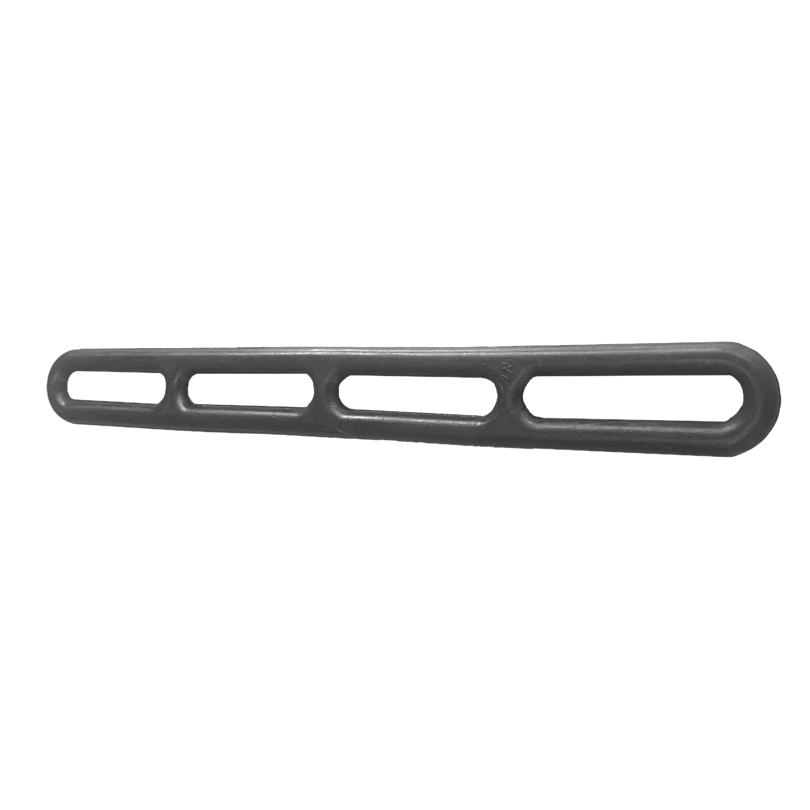 Schwarzes Leitergummi aus EPDM 270 mm mit beidseitigen Schlaufen, vor hellem Hintergrund