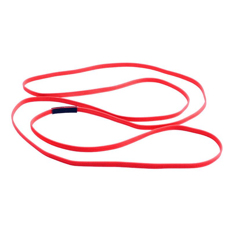 Dehnbares rotes Spannband für Paletten, als Schlaufe gelegt, formatfüllend dargestellt