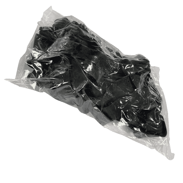 Breites schwarzes Palettengummi als geschlossene Endlosschlaufe, vor hellem Hintergrund