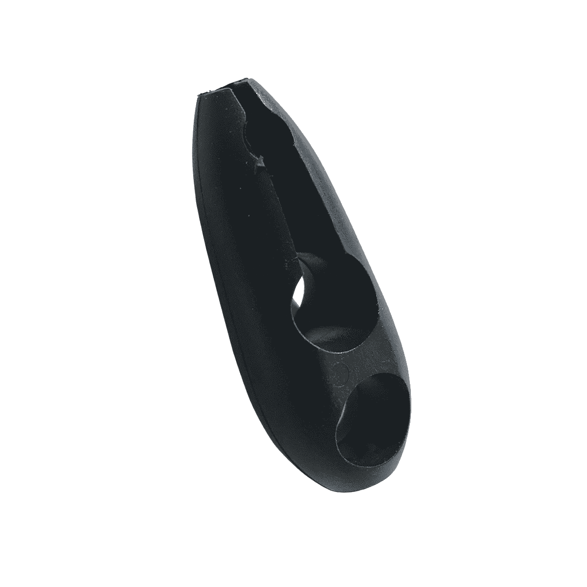 Locker geschlungenes robustes elastisches Geflechtgummi mit schwarzem Endstück zum Einklemmen, als Produktfoto
