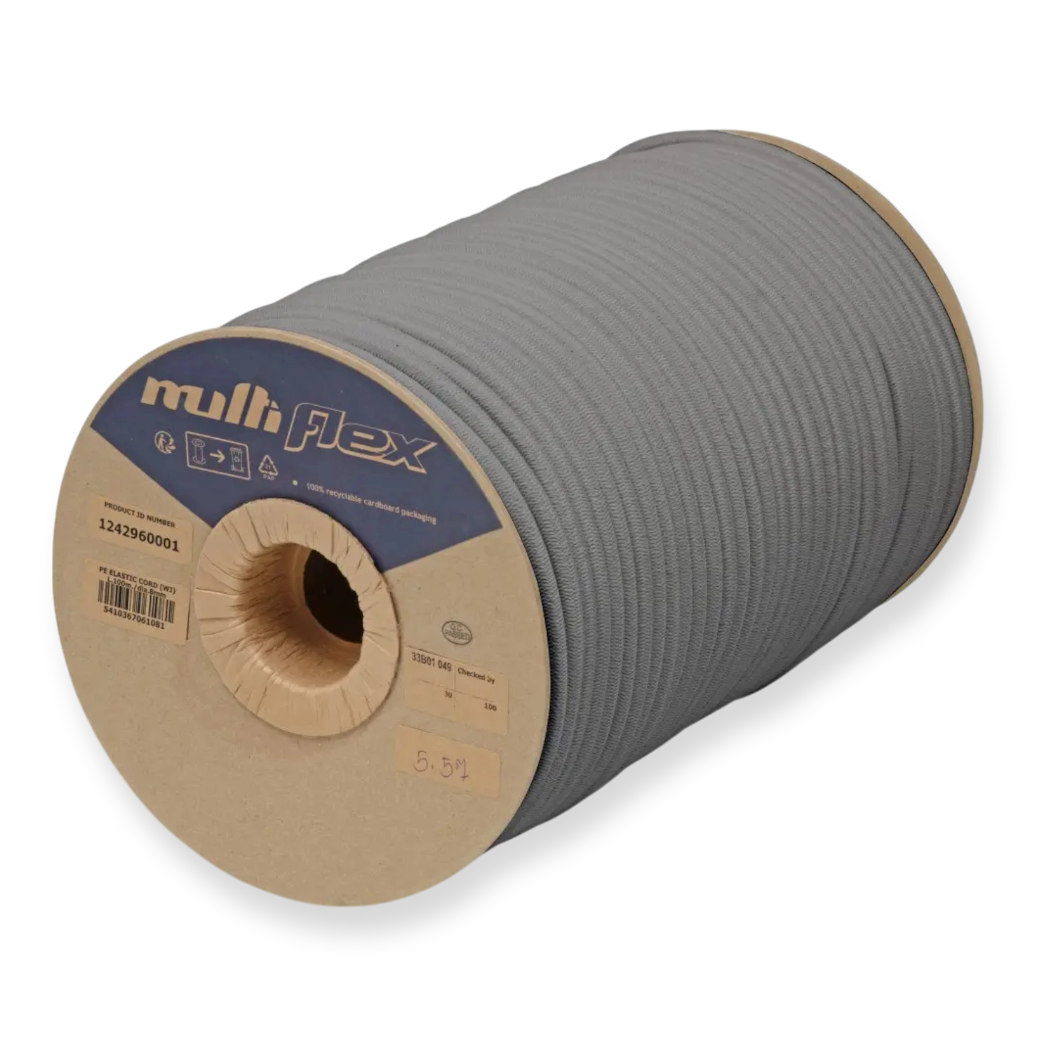 Zu einem Wickel gelegtes UV-beständiges graues rundes Gummiseil von der Rolle, Ø 8 mm