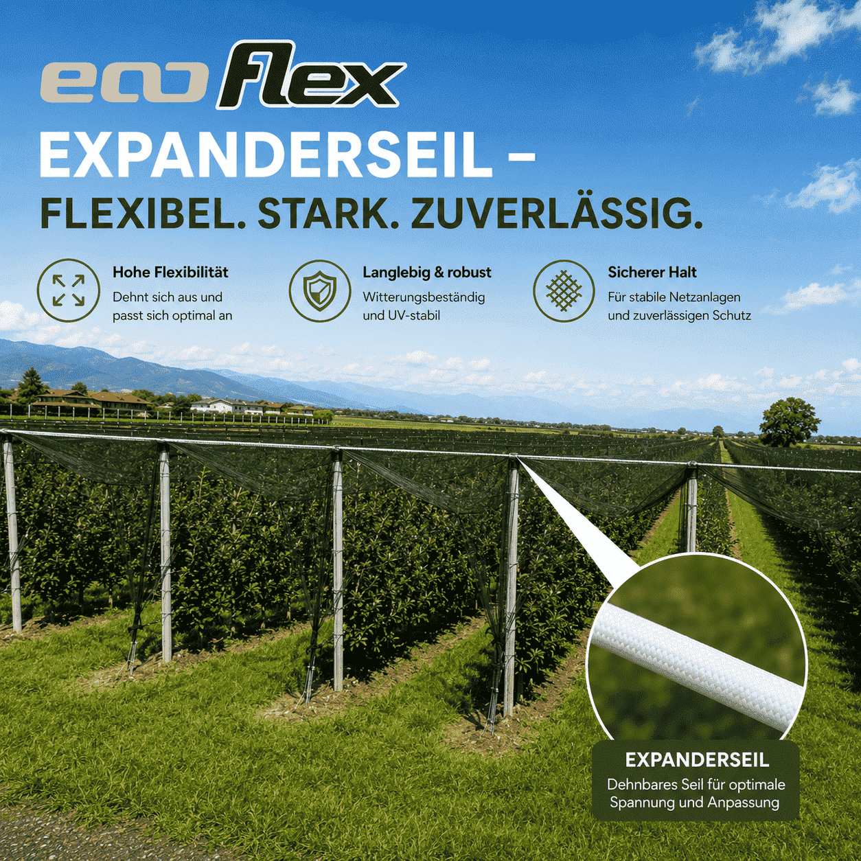 Detailmakro der Geflechtoberfläche eines grünes Expanderseils