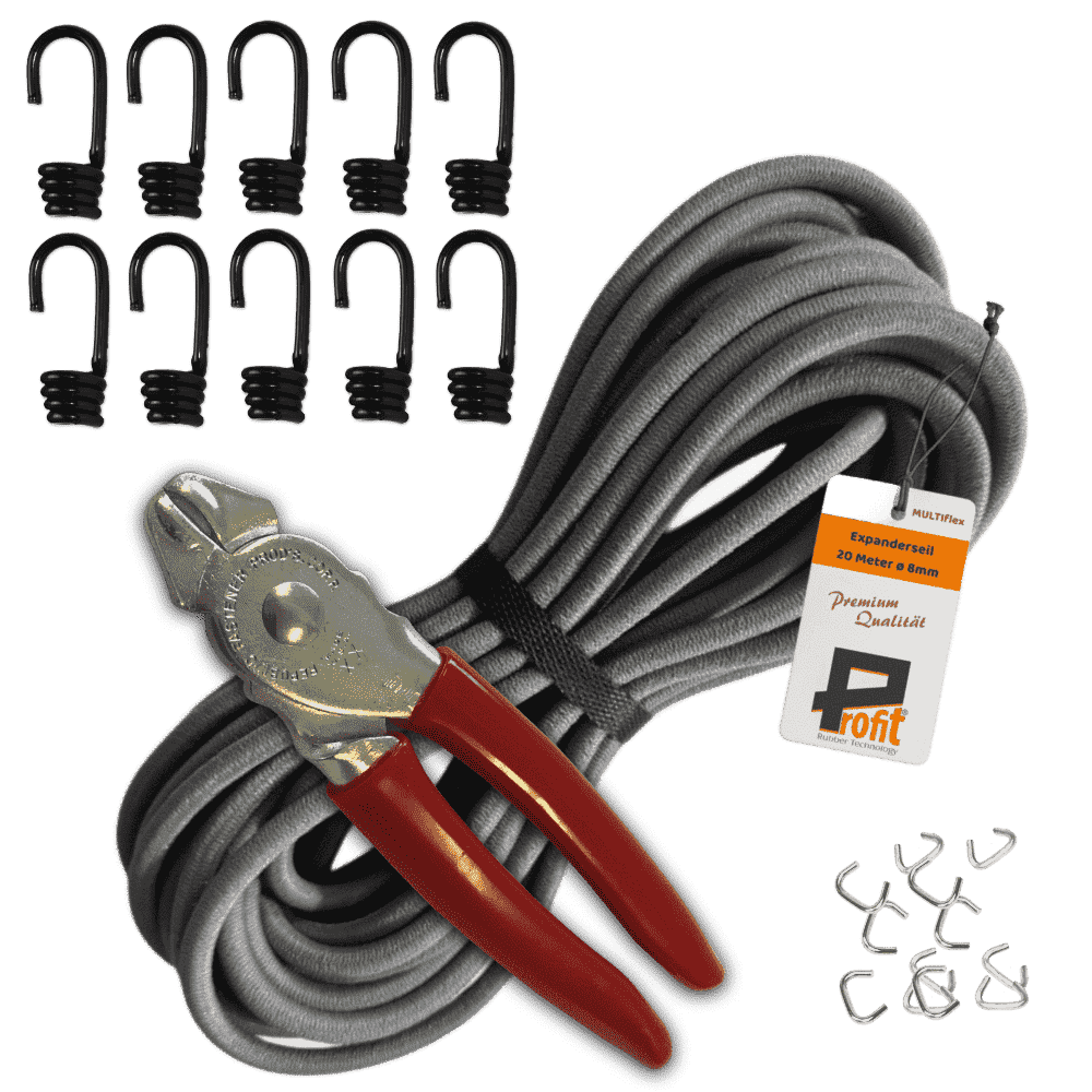 Expanderseil-DiY-Spanngummi-Set in Grau mit Haken, Klammern und Zange – dein Bundle zum Selbstkonfektionieren