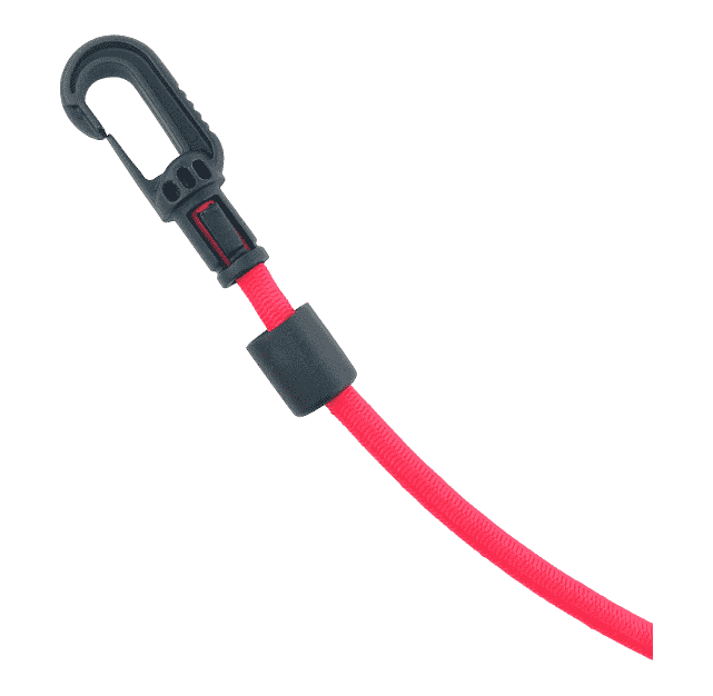 Leichter Kunststoff-Karabiner mit gefedertem Schnapper vor neutralem Hintergrund